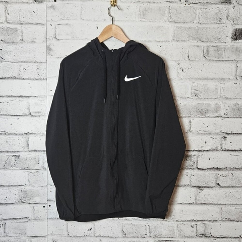 Nike Womens Black Hooded Windbreaker Jacket Medium Lightweight Athletic